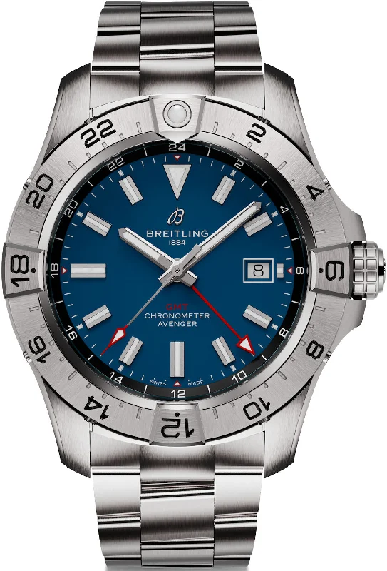 men's mechanical watches with power reserve -Breitling Avenger Automatic GMT 44 Blue Bracelet
