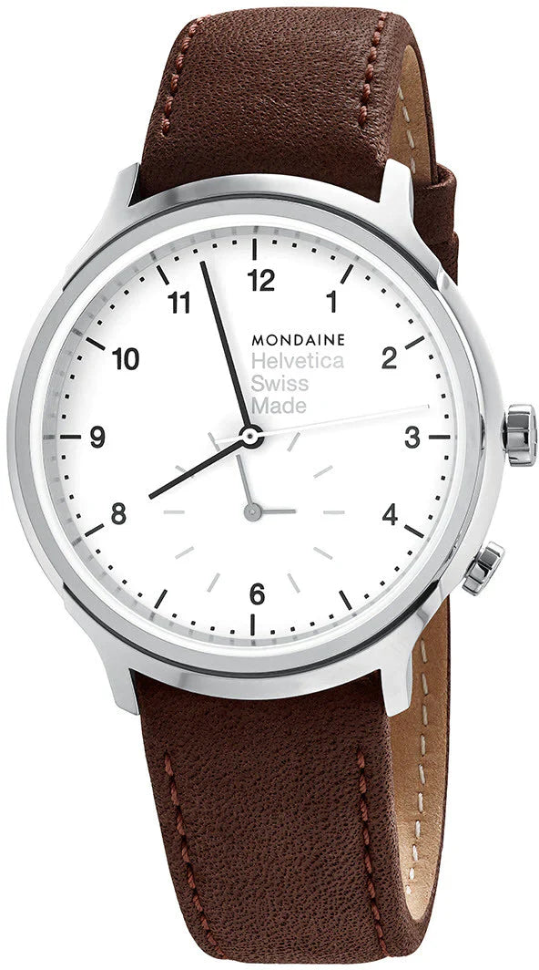 Unisex Hybrid Style Watches-Mondaine Watch Helvetica No1 White Brown MH1.R2010.LG