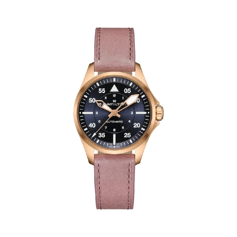men's pilot watches with backlight style design -Pilot 36mm Blue Dial on Strap