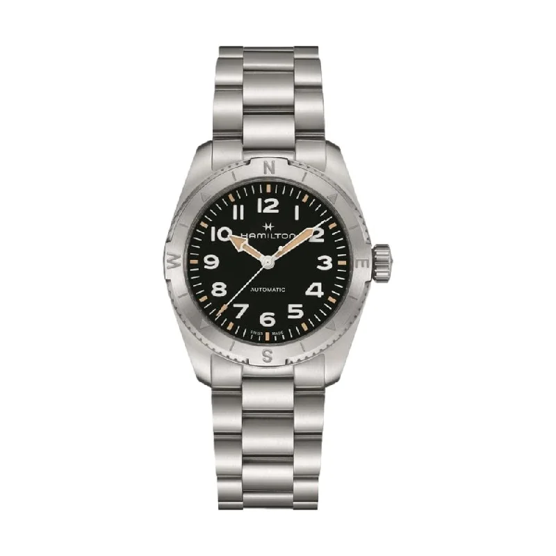 men's field watches with leather style straps -Khaki Expedition 37mm - Black on Bracelet