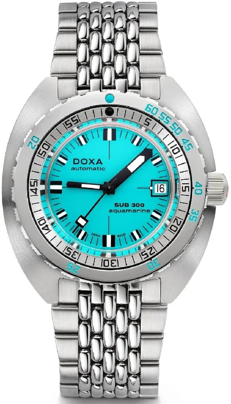 men's mechanical watches with luminescent design -Doxa SUB 300 COSC Aquamarine Bracelet