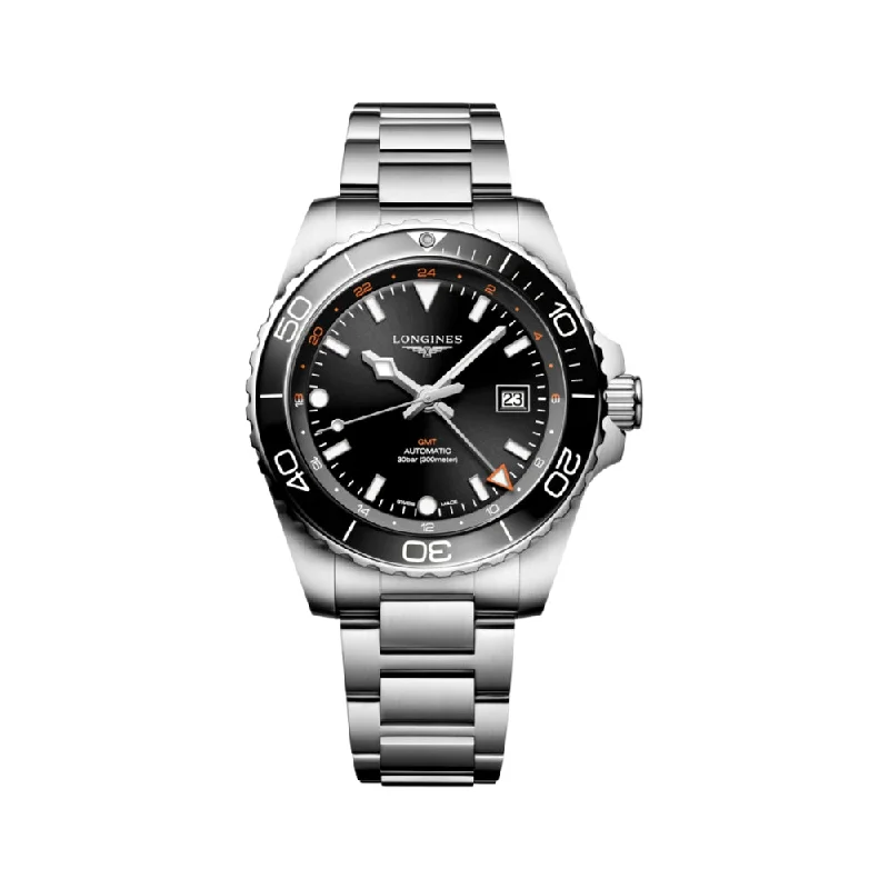 men's chronograph watches with chime display function -HydroConquest GMT Black Dial 43mm on Bracelet men's chronograph watches with chime display function -HydroConquest GMT Black Dial 43mm on Bracelet