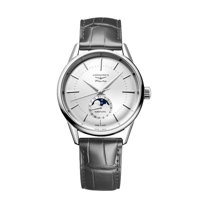 men's automatic GMT dive watches -Flagship Heritage Moonphase Sunray Silver