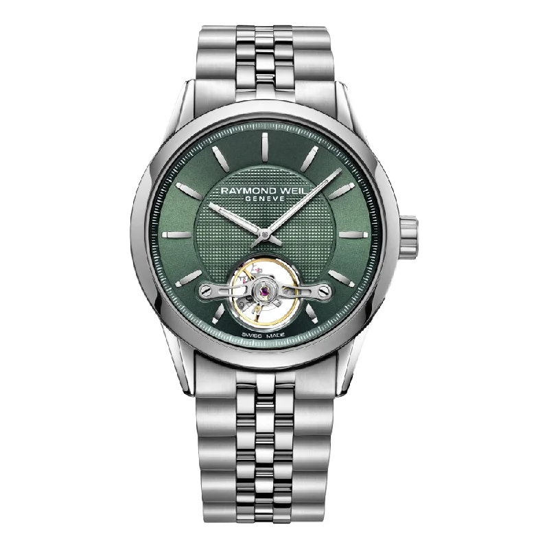 men's GMT watches with LED light style design -Freelancer Open Aperture Green Dial Bracelet men's GMT watches with LED light style design -Freelancer Open Aperture Green Dial Bracelet