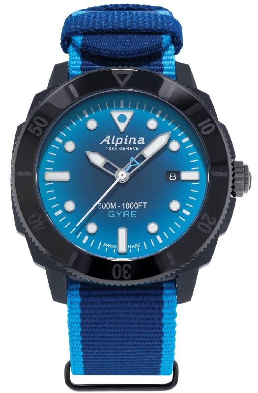 men's dive watches with anti-reflective coating -Alpina Seastrong Diver Gyre Smoked Blue Mens D