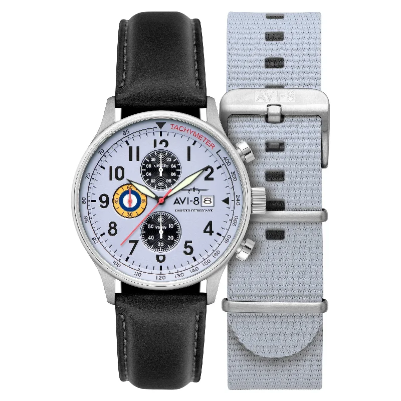 men's pilot watches with BGW9 SuperLuminova design -AVI-8 Hawker Hurricane Classic Chronograph Faded Blue