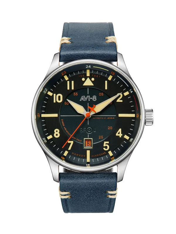 men's pilot watches with moon phase style design -AVI-8 Hawker Hurricane Kent Automatic Sussex