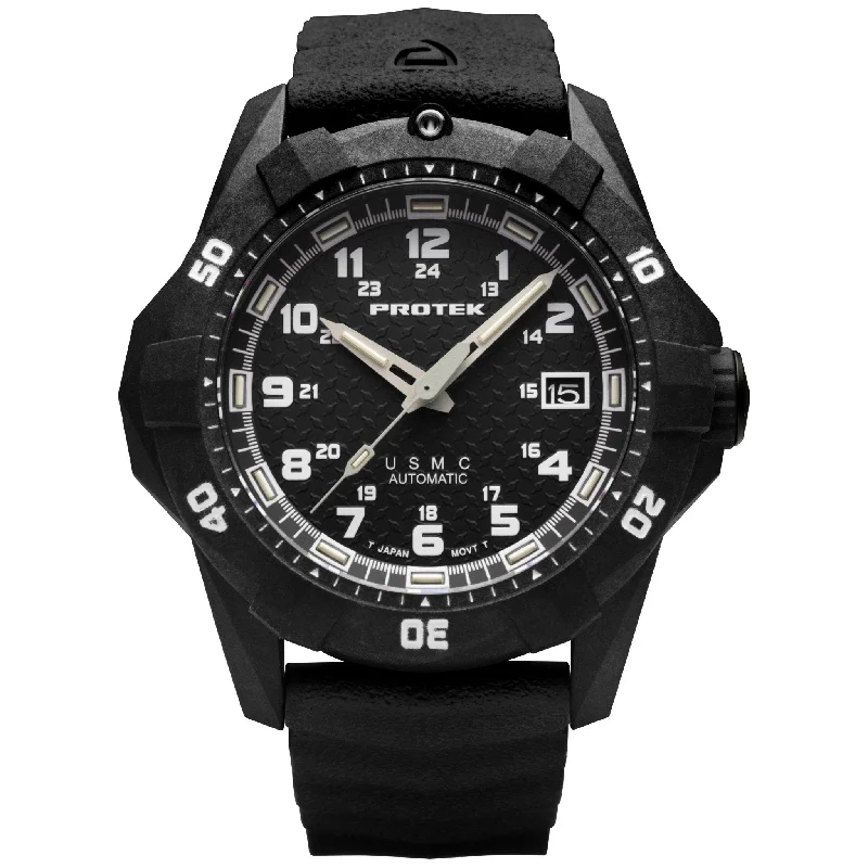 exclusive men's skeletonized watches with gold accents -ProTek Carbon USMC Dive 1211 Automatic Black