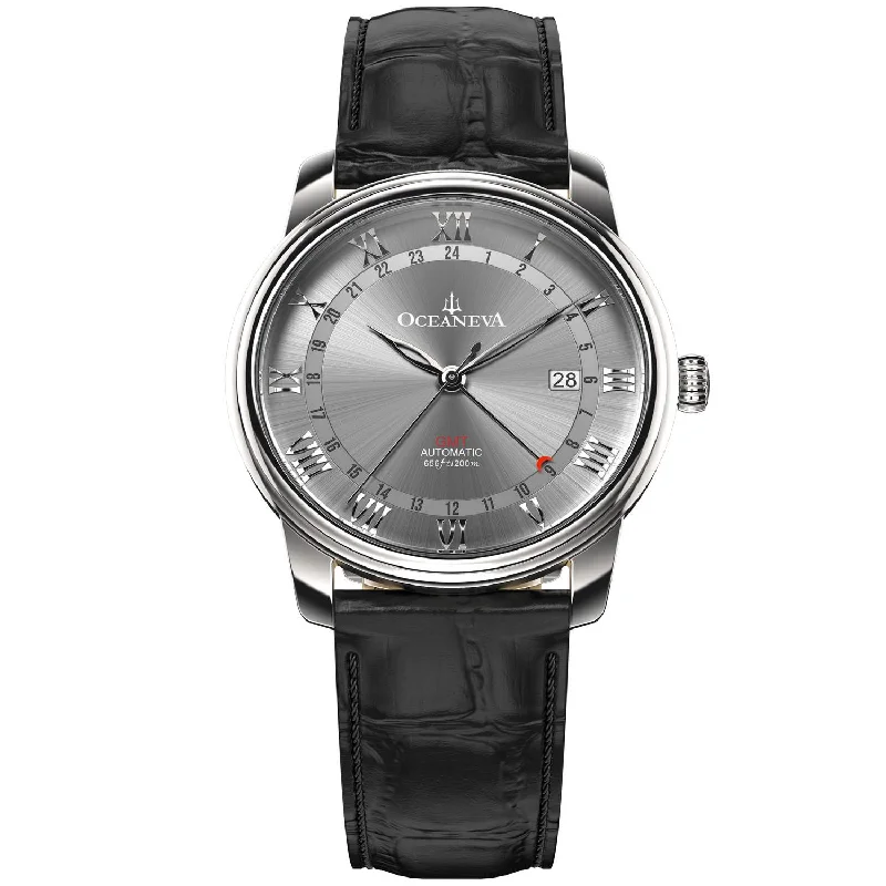 men's skeletonized watches for gift ideas -Oceaneva OceanTrek GMT 200m Automatic Gray Black men's skeletonized watches for gift ideas -Oceaneva OceanTrek GMT 200m Automatic Gray Black