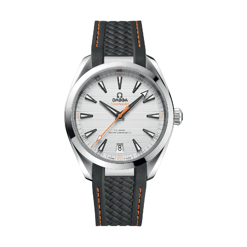 men's digital watches with automatic display function -Seamaster Aqua Terra 150M Co-Axial Master Chronometer 41mm - Silver on Rubber Strap
