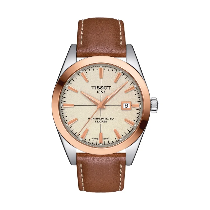 men's dive watches for sailing -Gentleman Powermatic 80 Silicium Solid 18K Gold bezel Cream Dial