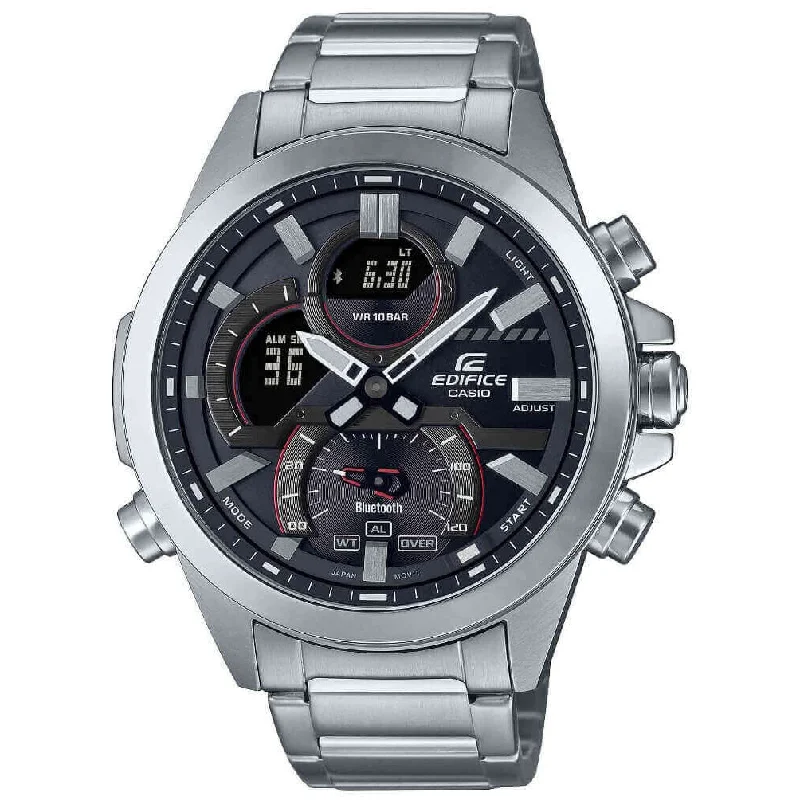 Unisex Monogrammed Style Watches-Casio Edifice Smart Chrono Men's Silver Watch ECB-30D-1AEF Unisex Monogrammed Style Watches-Casio Edifice Smart Chrono Men's Silver Watch ECB-30D-1AEF