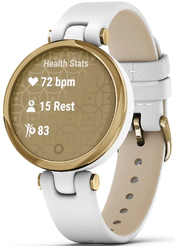 women's mechanical watches with magnifying design -Garmin Watch Lily Light Gold White Case and Italian Leather Band