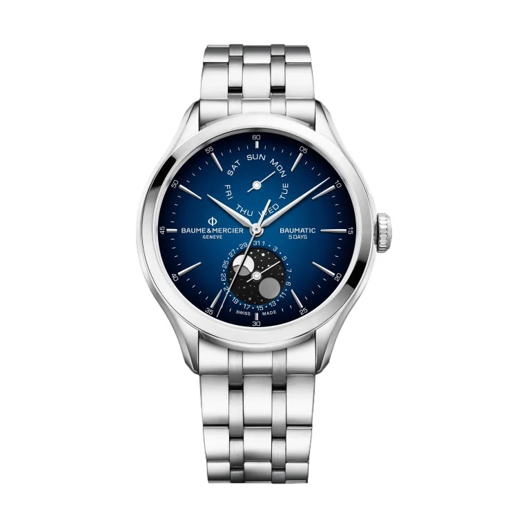 men's pilot watches for water sports -Clifton 10725 Day Date Moonphase, Baumatic COSC Certified, 42mm