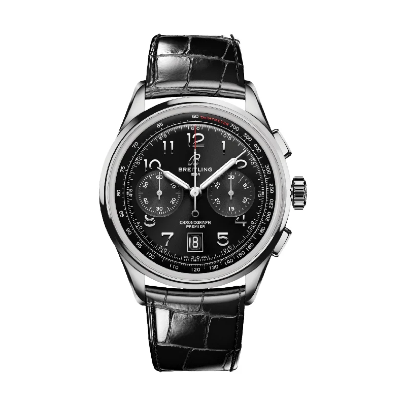 men's field watches for water sports -Premier B01 Chronograph 42mm Stainless Steel - Black