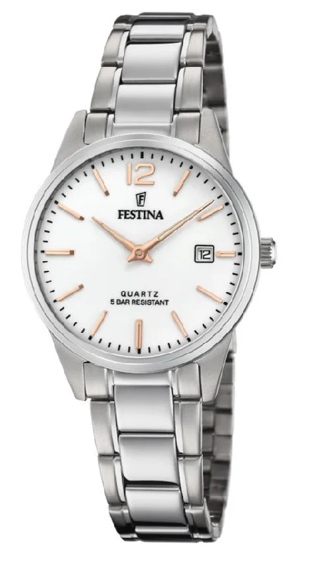 women's mechanical watches with tourbillon design -Festina Two Hands Date Ladies