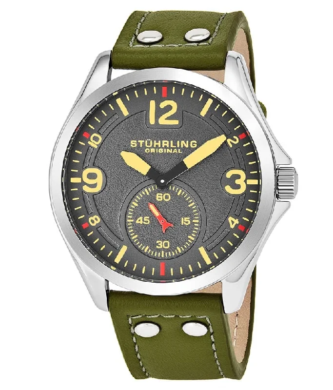 Grey Dial / Silver Case / Green Leather Strap Tang Buckle
