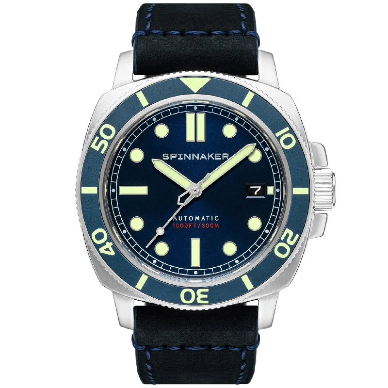 men's pilot watches with monogram engraving design -Spinnaker Hull Automatic Arctic Blue
