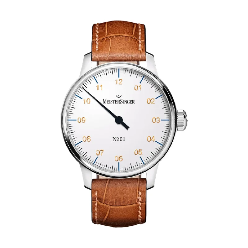 men's GMT watches with C3 SuperLuminova style design -N°01 White Dial 43mm on Cognac Croco Print Leather Strap