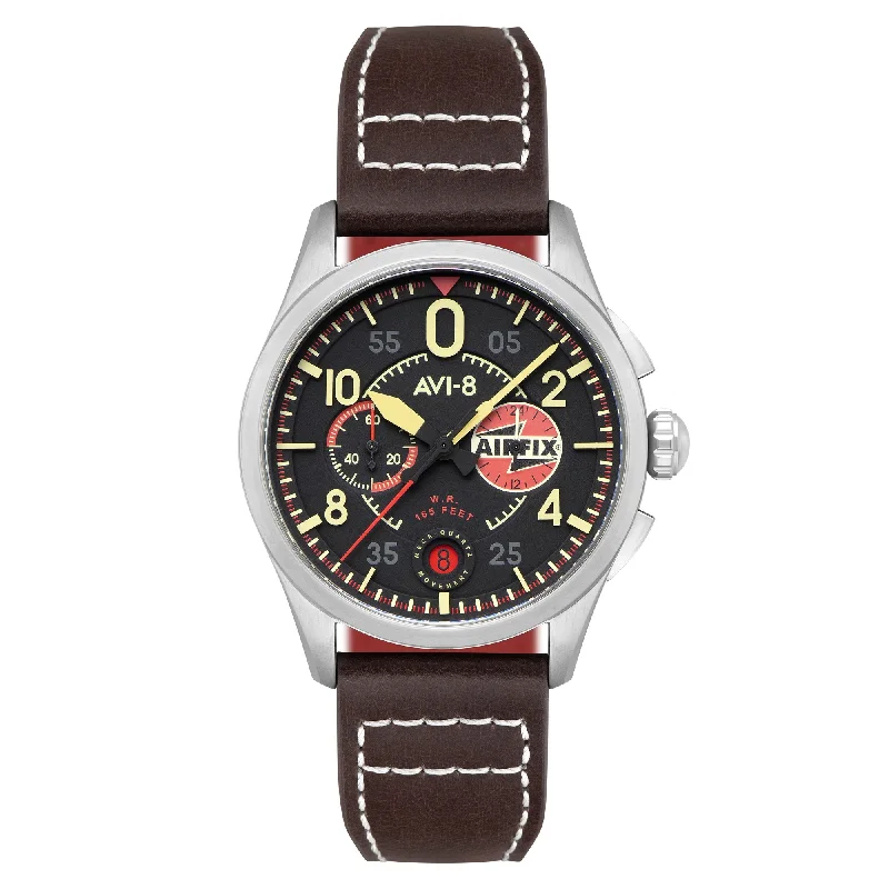 men's pilot watches with limited edition style design -AVI-8 Lock Chronograph Airfix Edition Raven Black men's pilot watches with limited edition style design -AVI-8 Lock Chronograph Airfix Edition Raven Black