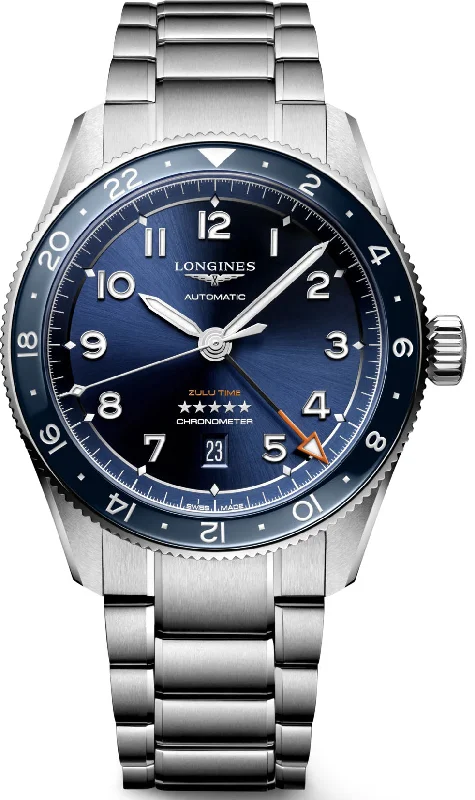 men's mechanical watches with manual display -Longines Spirit Zulu Time Mens