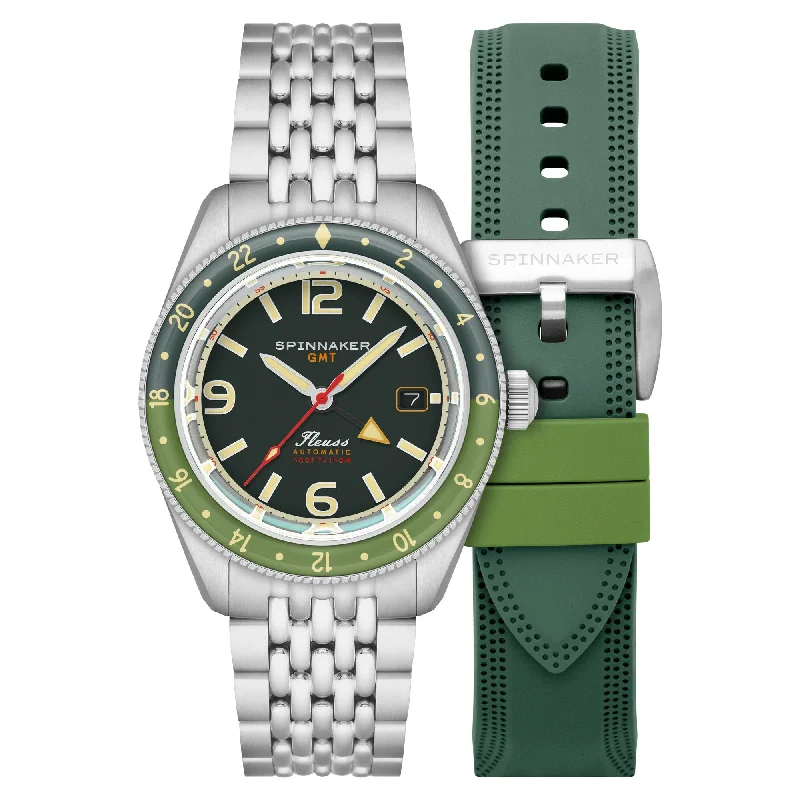 men's pilot watches with day-night style design -Spinnaker Fleuss GMT Automatic Forest Green
