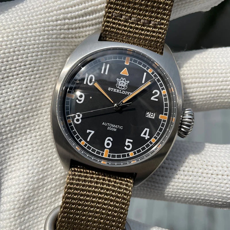 men's military jackets with hood -Steeldive SD1907P 40mm W10 Military Automatic Watch