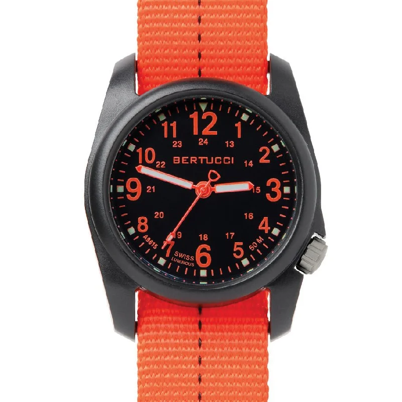 men's field watches with cyclops style design -Bertucci DX3 Plus Field Black Orange men's field watches with cyclops style design -Bertucci DX3 Plus Field Black Orange