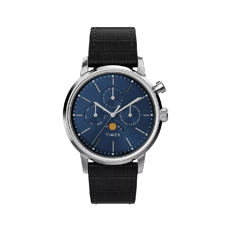 men's digital watches with custom engraving display -Marlin Quartz Moon Phase 40mm Blue Dial men's digital watches with custom engraving display -Marlin Quartz Moon Phase 40mm Blue Dial