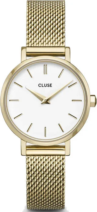 women's automatic mechanical watches -Cluse Boho Chic Petite Mesh White Gold