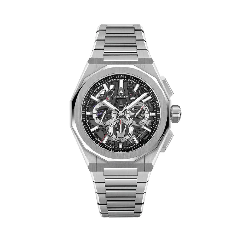 men's pilot watches with moon phase design -Defy Skyline Chronograph Skeleton 42mm - Black-Toned on Bracelet