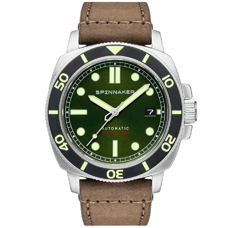 men's pilot watches with glow-in-the-dark design -Spinnaker Hull Automatic Alligator Green
