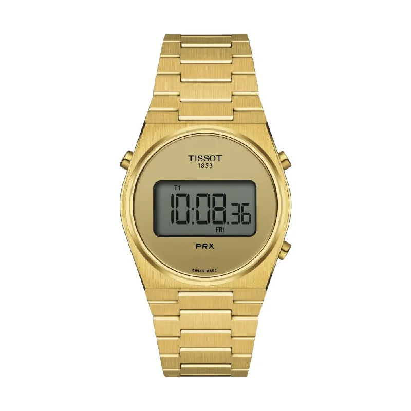 men's GMT watches with phosphorescent design -PRX Digital 35mm - Gold-Tone on Bracelet