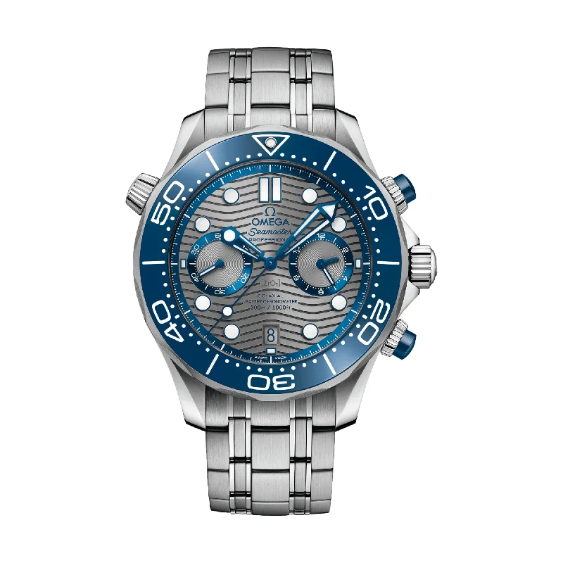 men's field watches with BGW9 SuperLuminova design -Seamaster Diver 300M Co-Axial Master Chronometer 44mm - Grey Dial w/ Blue Bezel on Bracelet