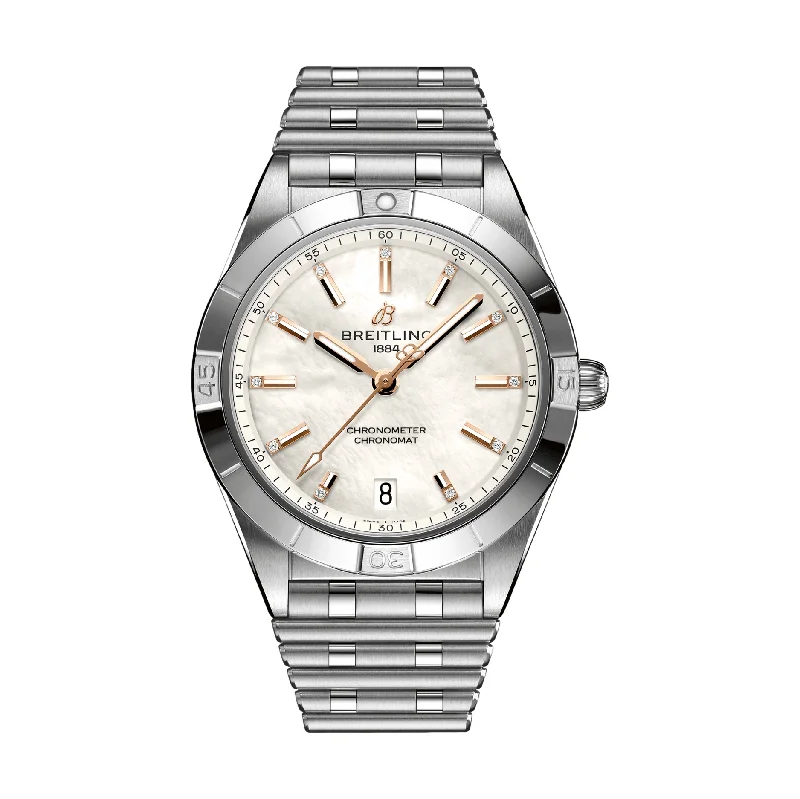 men's chronograph watches with shock-resistant style design -Chronomat Automatic 36mm Stainless Steel - Mother-of-Pearl with Diamonds on Markers men's chronograph watches with shock-resistant style design -Chronomat Automatic 36mm Stainless Steel - Mother-of-Pearl with Diamonds on Markers