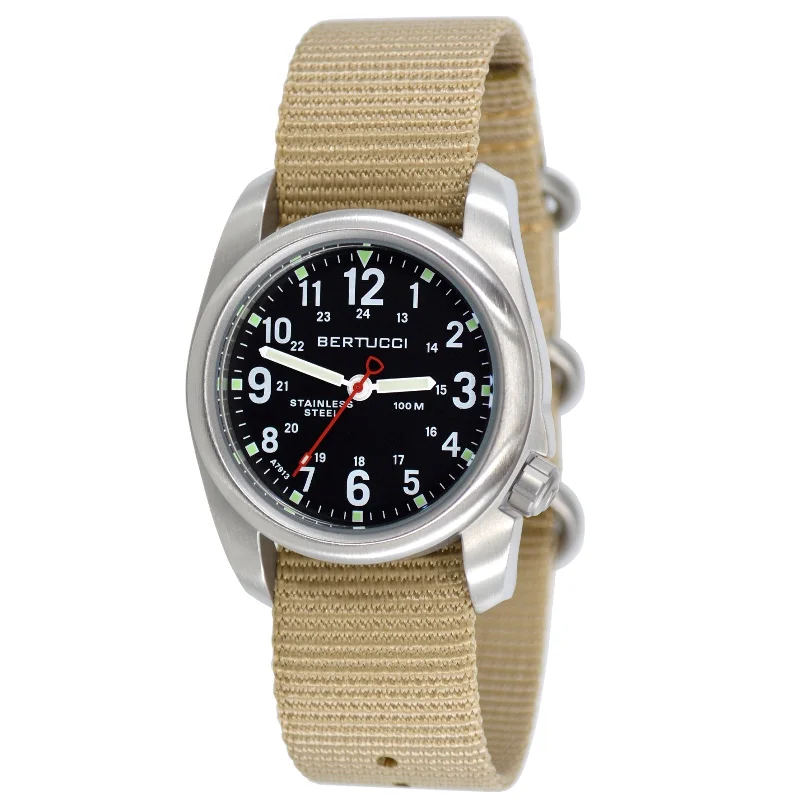 men's field watches with leather style straps -Bertucci A-2S Field Silver Khaki