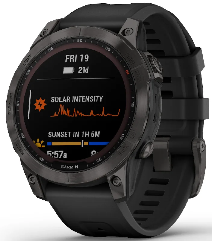 Smart Watches for Mens Blood Pressure Monitoring-Garmin Watch Fenix 7 Sapphire Solar Carbon Gray DLC Titanium