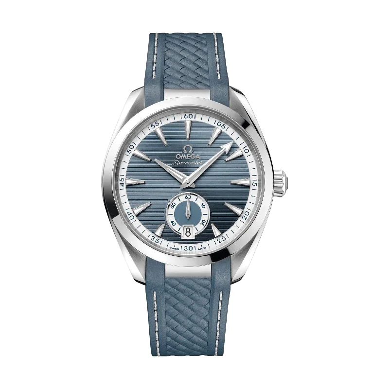 men's digital watches with quartz display function -Seamaster Aqua Terra 150M Co-Axial Master Chronometer Small Seconds 41mm - Blue on Rubber Strap