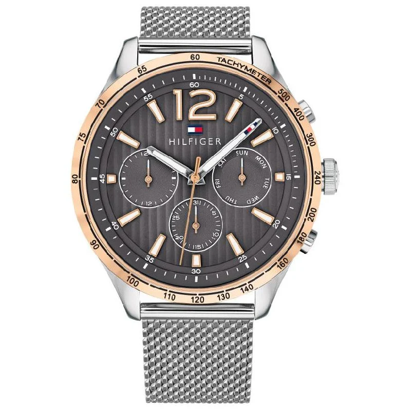 Men's Thick Case Design Dress Watches-Tommy Hilfiger 1791466 Men's Gavin Silver Chronograph Watch Men's Thick Case Design Dress Watches-Tommy Hilfiger 1791466 Men's Gavin Silver Chronograph Watch