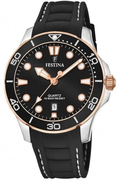 women's mechanical watches with custom engraving design -Festina Three Hands Date Ladies