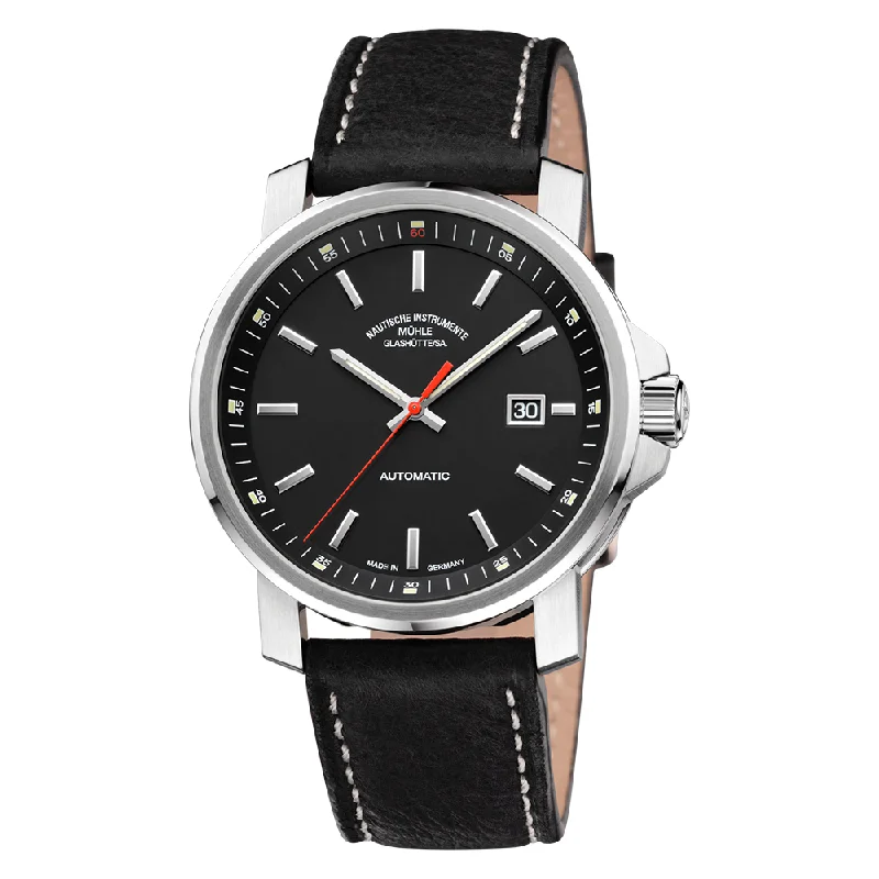 men's pilot watches with rubber style straps -29er Big Black Dial Leather Strap