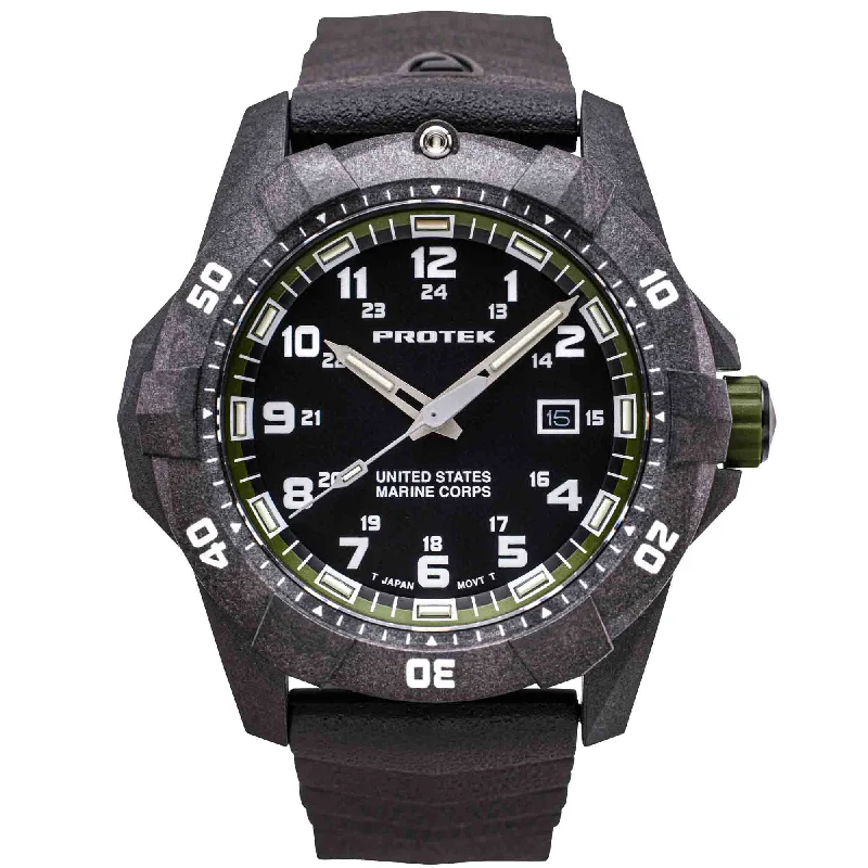 men's skeletonized watches with oversized dial -ProTek Carbon USMC Series Dive Black Green men's skeletonized watches with oversized dial -ProTek Carbon USMC Series Dive Black Green