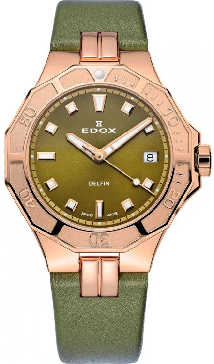 women's mechanical watches with polyurethane style straps -Edox Watch Delfin Diver Date Lady