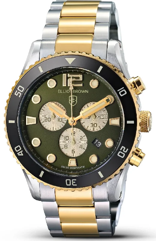 men's mechanical watches for business meetings -Elliot Brown Bloxworth Chrono Green Bracelet D