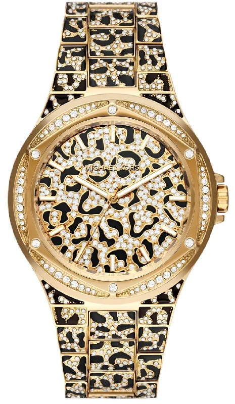 women's Michael Kors stainless steel watches -Michael Kors Lennox Animal Pave Oversized Ladies