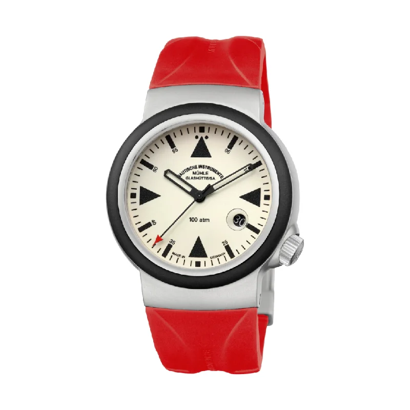 men's mechanical watches with automatic display -MÜHLE-GLASHÜTTE S.A.R. RESCUE-TIMER LUMEN M1-41-08-KB-V AUTOMATIC RUBBER STRAP MEN WATCH