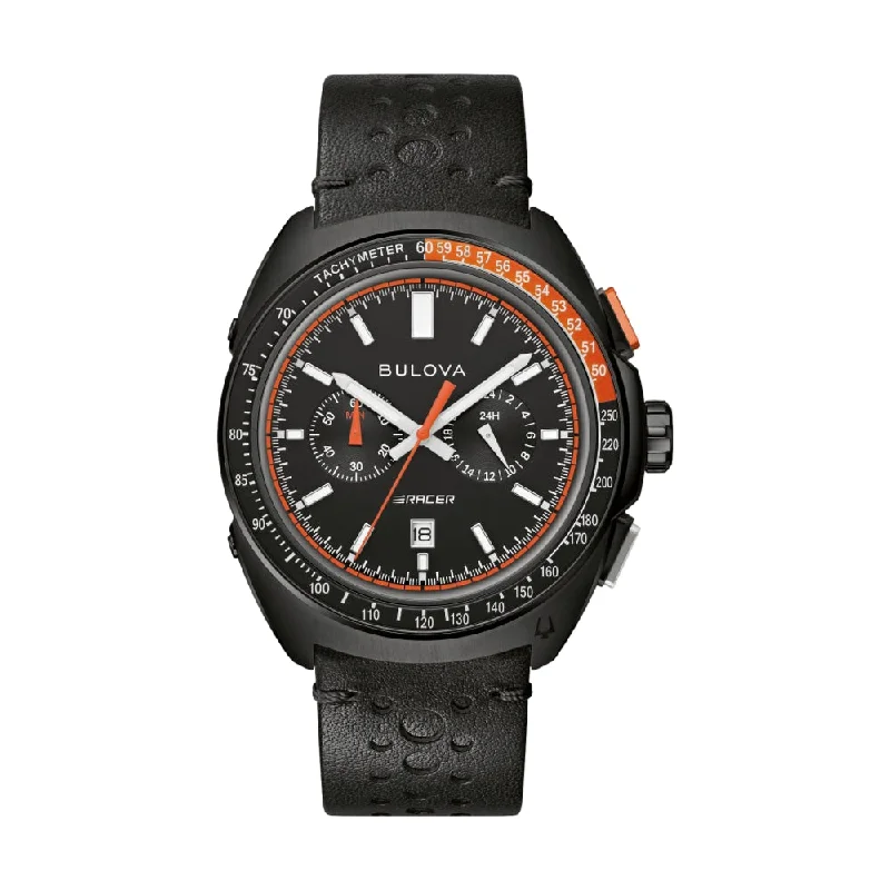 men's digital watches with curved style design -Racer Chronograph Black Dial on Black Leather Strap men's digital watches with curved style design -Racer Chronograph Black Dial on Black Leather Strap