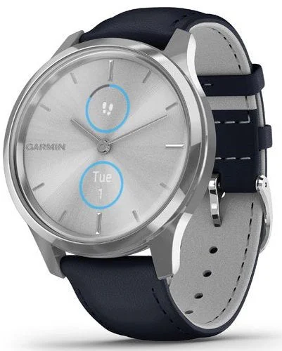 Smart Watches for Mens Long Battery Life-Garmin Vivomove Luxe Steel Case Navy Leather D Smart Watches for Mens Long Battery Life-Garmin Vivomove Luxe Steel Case Navy Leather D