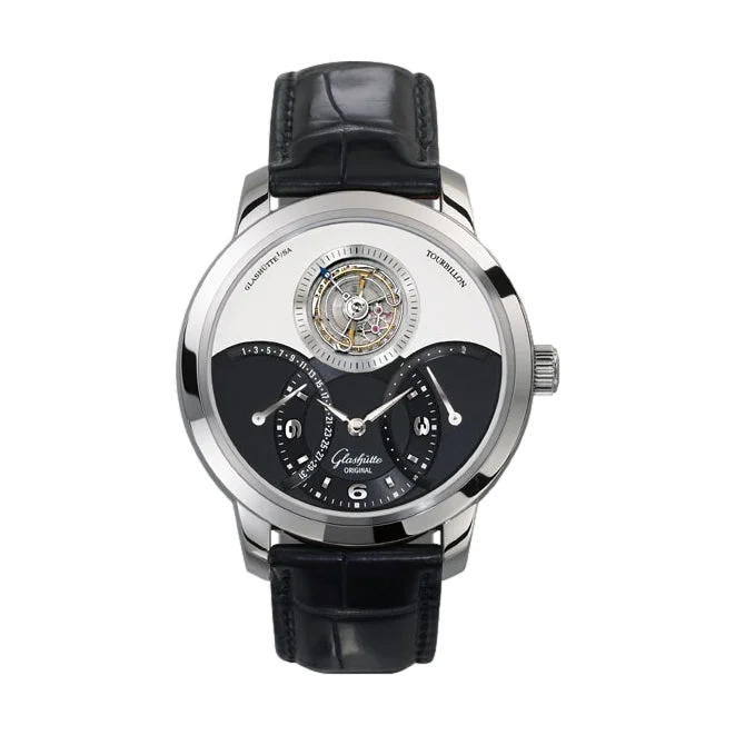 men's GMT watches with luminescent style design -PanoTourbillon XL 42mm - Silver/Black on Leather Strap