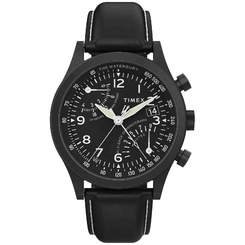 men's pilot watches with rugged style design -Timex Waterbury Traditional Fly Back Chrono 43mm Black